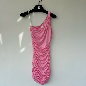 Pink One Shoulder Ruched Dress